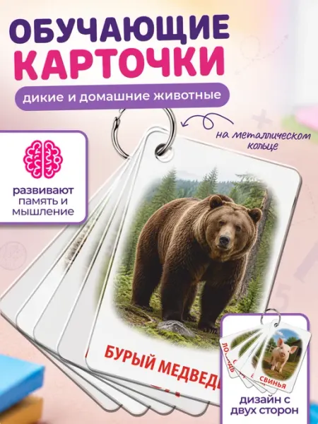 Карточки для школы животные домашние и дикие Item Studio