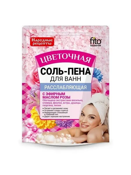 Соль-пена для ванны Народные Рецепты расслабляющая цветочная