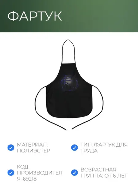 Фартук для уроков труда БАСКЕТБОЛЬНЫЙ МЯЧ 53х44.5см,116-140 Феникс+