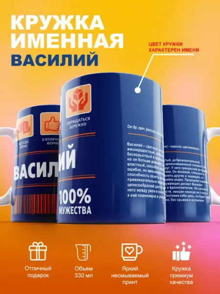 Именная кружка Василий керамическая в подарок 330мл cup-cup