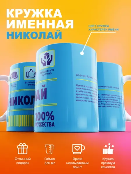 Именная кружка Николай керамическая в подарок 330мл cup-cup