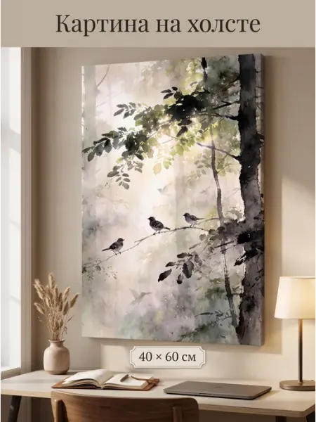 Интерьерная картина на стену 40x60 см Пение птиц
