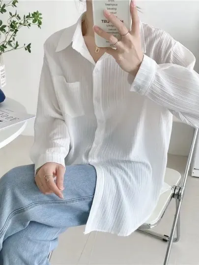 Женская рубашка oversize, c длинным рукавом, свободный крой, летняя рубашка - Женские рубашки