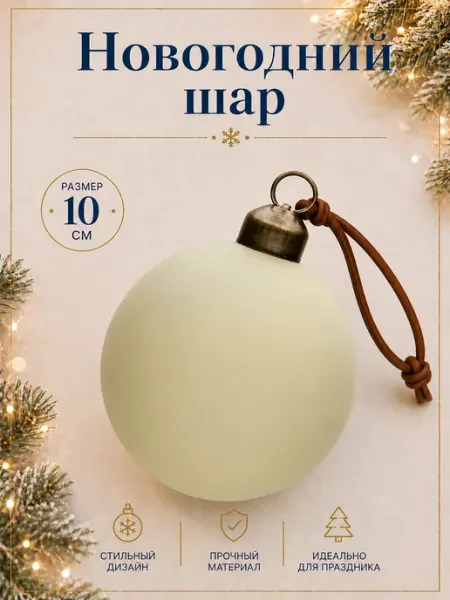 Премиальный новогодний шар 10 см пластик 1 шт бежевый1 MERRY GREEN