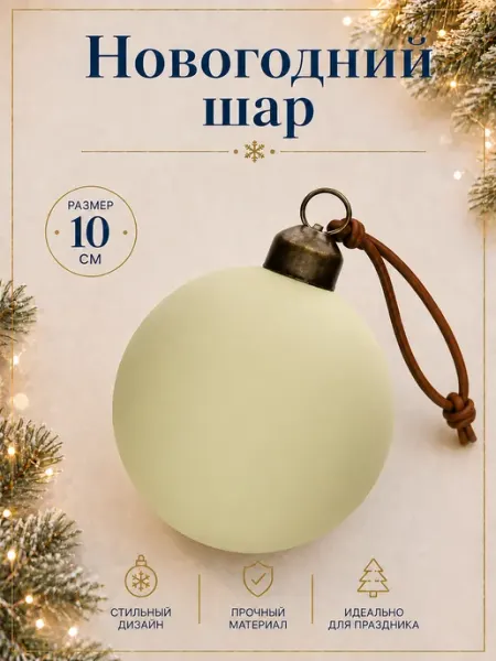 Премиальный новогодний шар 10 см пластик 1 шт бежевый2 MERRY GREEN