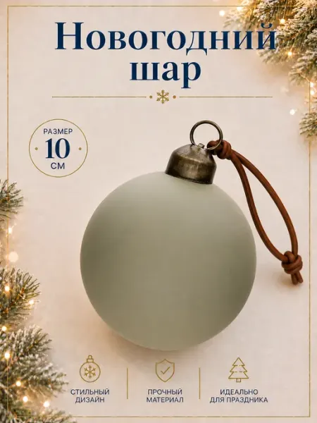 Премиальный новогодний шар 10 см пластик 1 шт бежевый3 MERRY GREEN