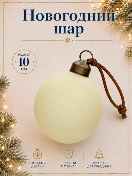 Премиальный новогодний шар 10 см пластик 1 шт бежевый5 MERRY GREEN
