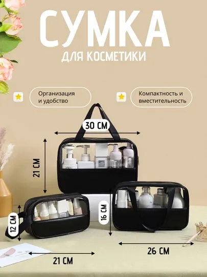 Набор прозрачных косметичек 3 в 1, дорожный органайзер для косметики, водонепроницаемый - Женские клатчи и косметички