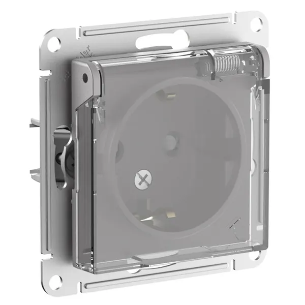 Розетка SE AtlasDesign 2P+E шторки с прозрачной крышкой 16А IP44 Aqua, алюминий ATN440346
