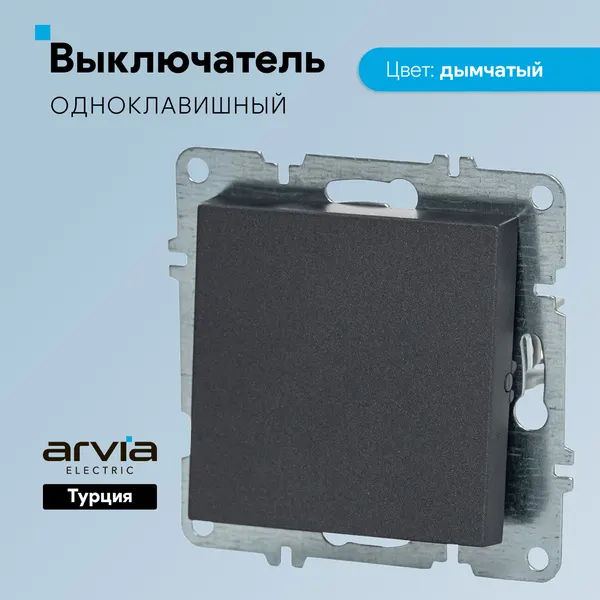 Выключатель одноклавишный Arvia Electric, встраиваемый, цвет дымчатый