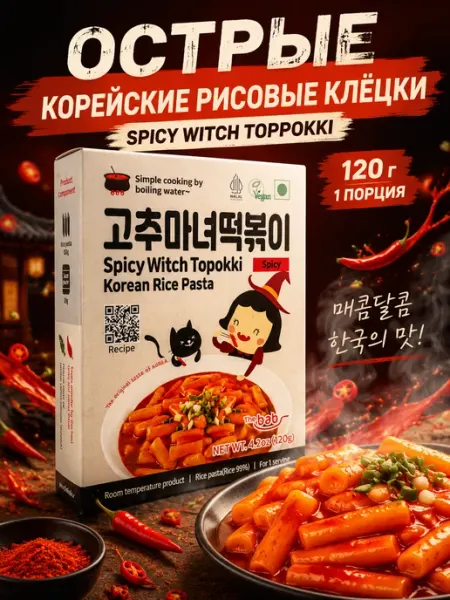 Рисовые клецки топокки от Ведьмочки (острые) 120 грамм Корейские продукты питания