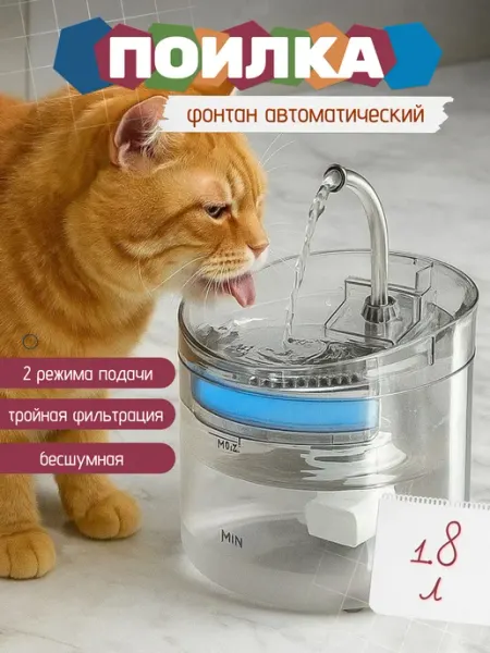 Поилка для кошек и собак 1.8л автоматическая фонтан