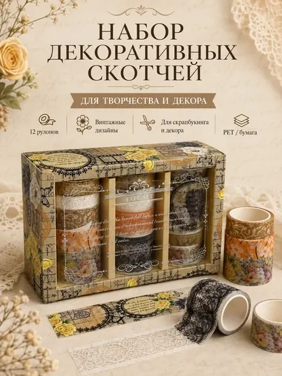 Набор декоративных скотчей Tape Set, 12 рулонов - Скотч