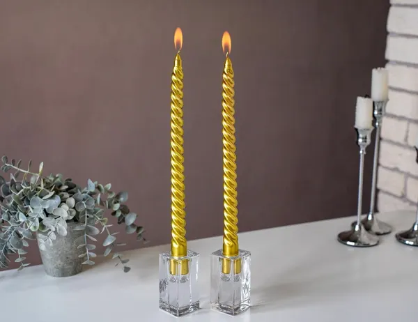 Столовая витая свеча кандела элика, золотая, 30 см, Дю Эссе Кристмас (Due Esse Christmas) XNA11002101