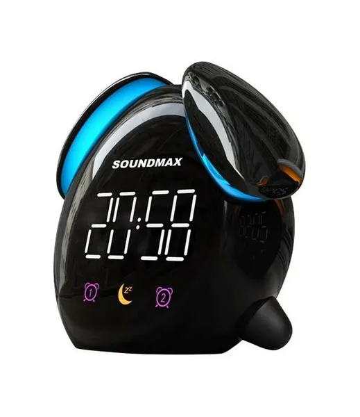 Часы-будильник SoundMAX SM-7011, пластик, LED-дисплей, черный