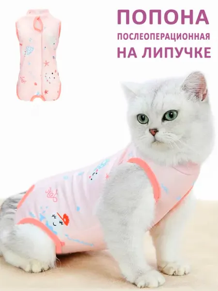 Chezare Попона для кошки послеоперационная на липучке стерилизации