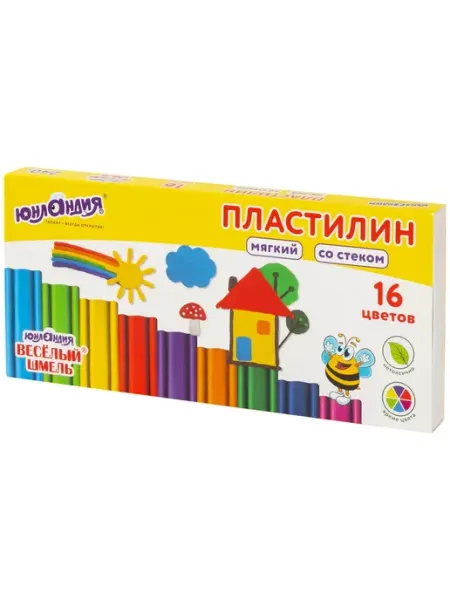 Пластилин мягкий "ВЕСЕЛЫЙ ШМЕЛЬ", 16 цветов, 240 г, СО СТЕК ЮНЛАНДИЯ