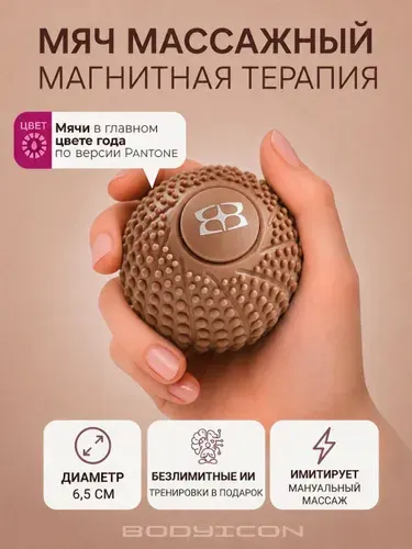 Мяч массажный для МФР магнитный BODY ICON 6,5 см магнитный, цвет коричневый