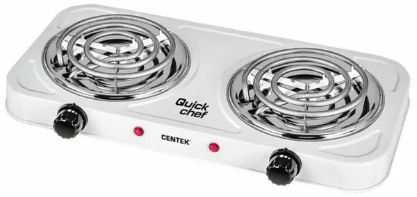 Электрическая плита Centek CT-1509, эмалированная сталь, 2 конфорки, 2000 Вт, световые индикаторы, белый