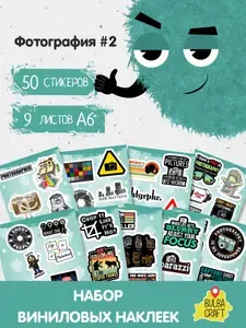 Наклейки стикеры милые "Фотография #2", 50 шт., 9 листов А6. Для детей. Набор наклеек для декора, на телефон, чехол, ноутбук. BulbaCraft