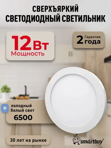 Накладной (LED) светильник Smartbuy Round SDL -12w/6500K/IP40 (SBL-RSDL-12-65K)