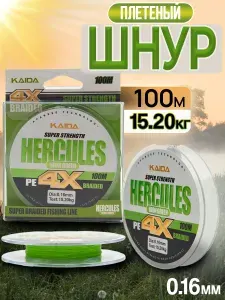 Плетенка KAIDA леска для рыбалки, шнур плетеный рыболовный светло-зеленый 0.16 мм 100 метров (Neon Green)