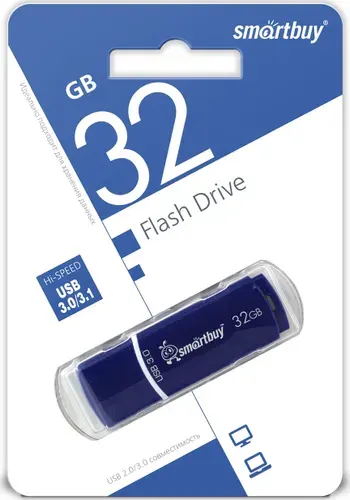 SmartBuy 32 ГБ USB-флеш-накопитель (SB32GBCRW-Bl), USB 3.0, до 75 мб/сек, Пластик, синий