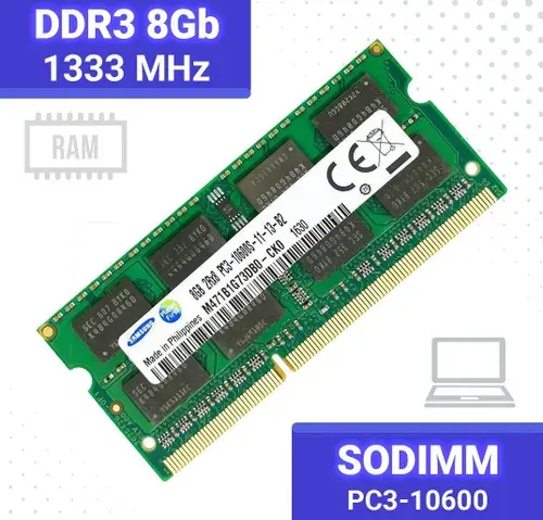 Оперативная память DDR3 8Гб Samsung 1333 mhz 1.5V SODIMM для ноутбука DDR3, 1333 МГц, 1 x 8 ГБ (M471B1G73DB0)