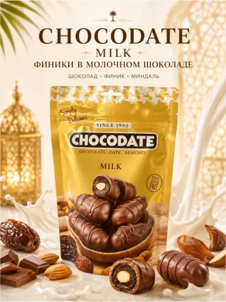 CHOCODATE Финики с миндалём в молочном шоколаде