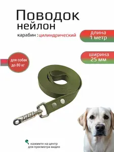 Поводок для собак с цилиндрическим карабином нейлон 1 м х 25 мм (зеленый)