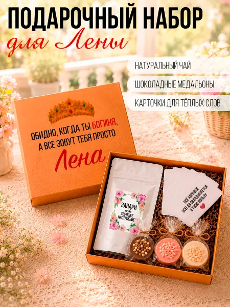 K&O Chocolate Подарочный набор именной для Лены чай и шоколад