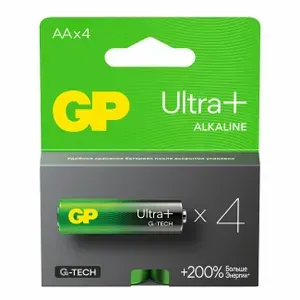 Батарейка (4шт) пальчиковая GP LR6 (AA) Ultra Plus Alkaline 1.5В щелочная (алкалиновая) (бл4)