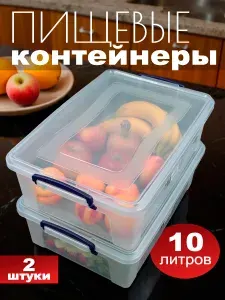 Набор контейнеров для еды с крышкой, пластиковые, 41х28х13 см, 10 литров, 2 шт.