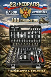 Набор инструментов 108 предметов, автомобильный, универсальный, для дома, в подарок для автомобилиста в чемодане-кейсе