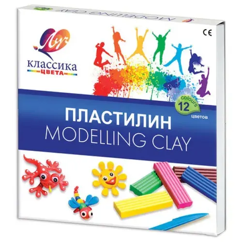 Пластилин классический ЛУЧ Классика 12 цветов, 240 г, со стеком, картонная упаковка