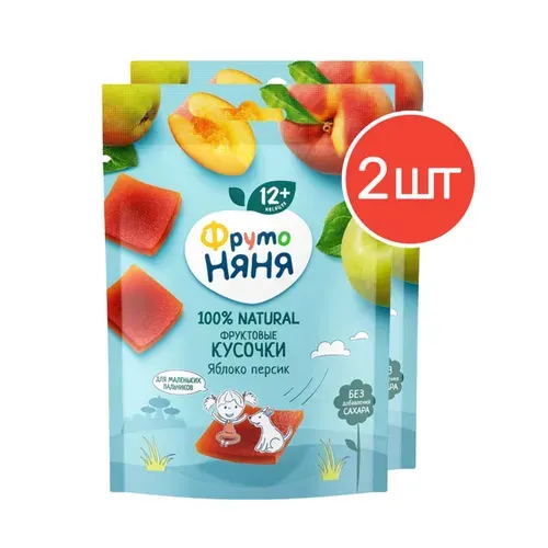Фруктовые кусочки яблоко-персик ФрутоНяня с 12 месяцев 53 г 4 шт