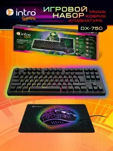 Игровой набор для пк Intro DX750 клавиатура и мышка для компьютера проводная + коврик для мышки, USB, 1200-3600dpi