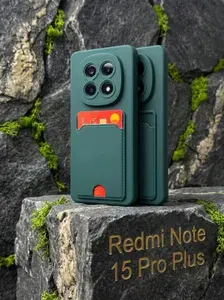 Чехол противоударный с отделением для пластиковых карт на Redmi Note 15 Pro Plus с защитой камеры,Cardholder case , Зеленый