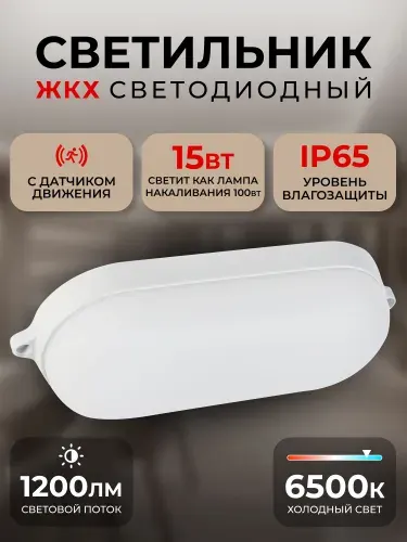 Cветодиодный светильник BT овал 15Вт с ДД/6500K/IP65 (SBL-BT15-65ms)
