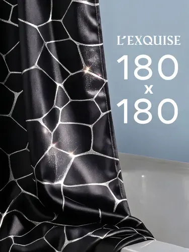 L'Exquise Штора для ванной 180x180 см тканевая мрамор черный, серебристый
