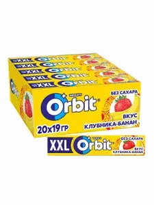 Жевательная резинка без сахара Orbit XXL Клубника-Банан, 20 шт по 19 г