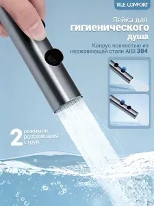 Лейка для гигиенического душа, из нержавеющей стали AISI 304, 2 режима, серый, TRUECOMFORT