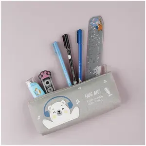Пенал для мальчика школьный мягкий 210*82*40 MESHU "Happy bear", канвас