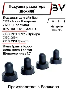 Подушка радиатора нижняя арт. 2123-1302060 для а/м ВАЗ 2123, LADA NIVA, LADA Granta, Priora, Kalina (в комплекте 4 шт)