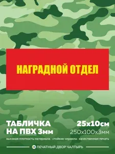 Табличка армейская - Наградной отдел изготовлено из пластика ПВХ 3 мм, размер 25х10 см