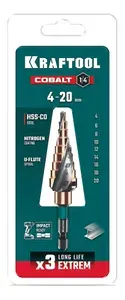 KRAFTOOL COBALT 4-20мм, 9 ступеней, азотирование, винтовая спираль, сверло ступенчатое(29691-4-20-9)