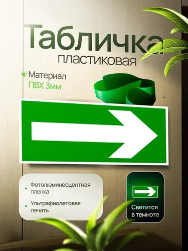 Эвакуационный знак Е27 "Направляющая стрелка", фотолюминесцентный, ПВХ, 300х150х3мм, 1шт.