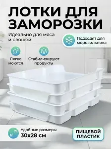 Складные лотки для заморозки пельменей ягод 4 шт 30х28х4 см пищевой пластик PP