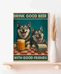 Западносибирская лайка, Drink Good Beer, Плакат Акварель А3 ( 30х42 см. )