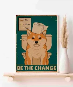 Собака породы Сиба-ину, Be The Change, Плакат Акварель А3 ( 30х42 см. )